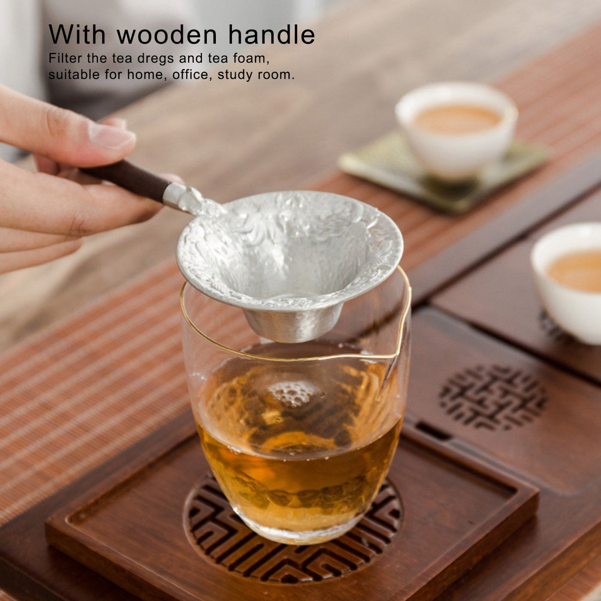 Tea Strainer Japanese Style Hand Made Tea Leaf Infuser Filter Tea Set Accessories(Black Sandalwood Handle )