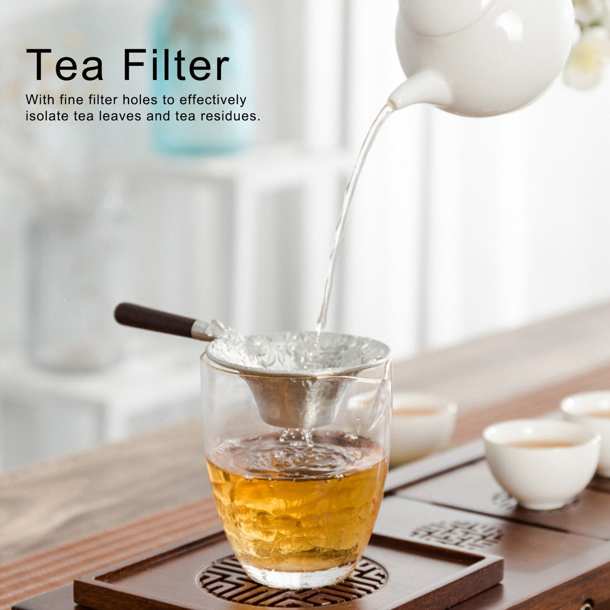 Tea Strainer Japanese Style Hand Made Tea Leaf Infuser Filter Tea Set Accessories(Black Sandalwood Handle )