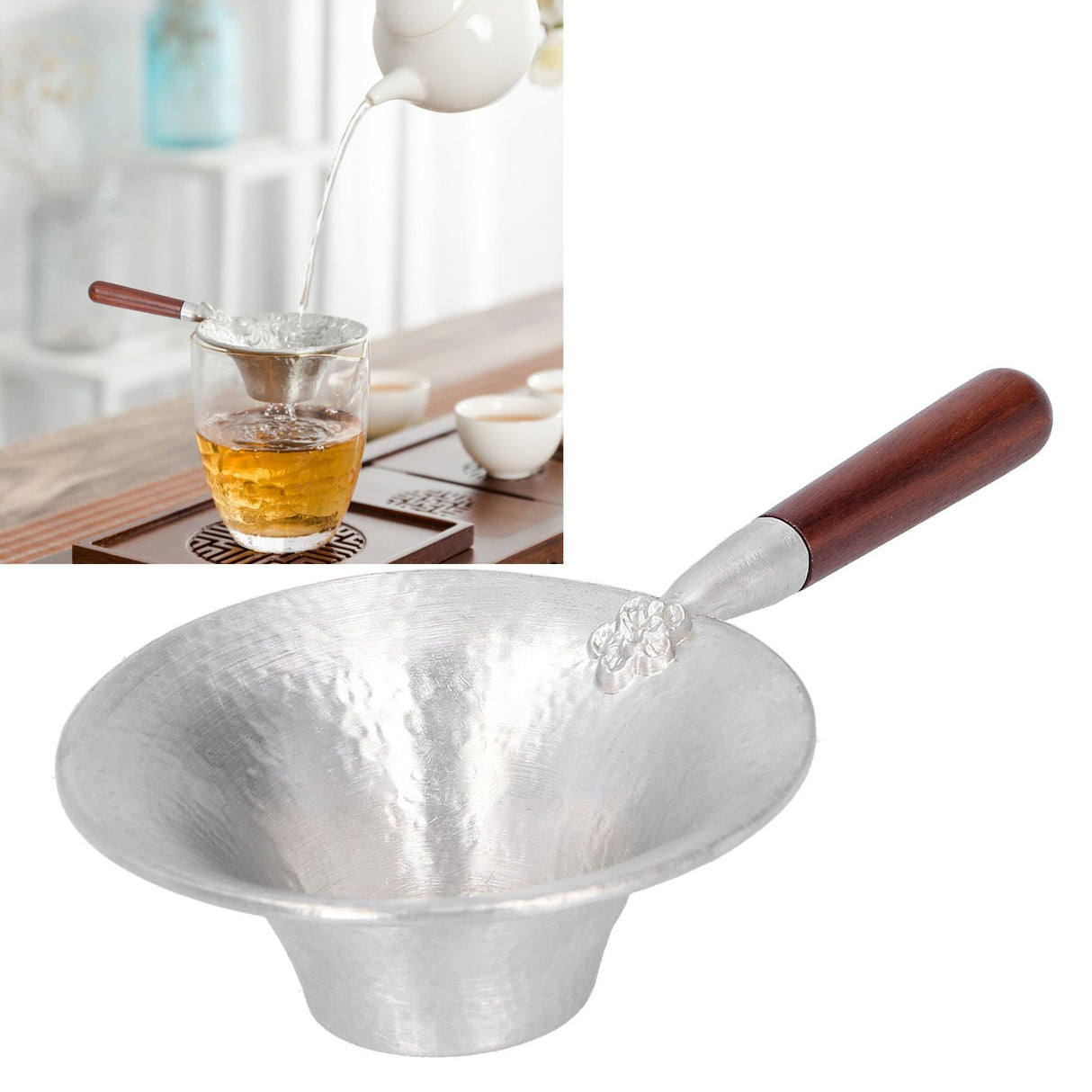 Tea Strainer Innovative Tea Leaf Infuser Filter Brewing Device for Home Office UseRed Wood Handle