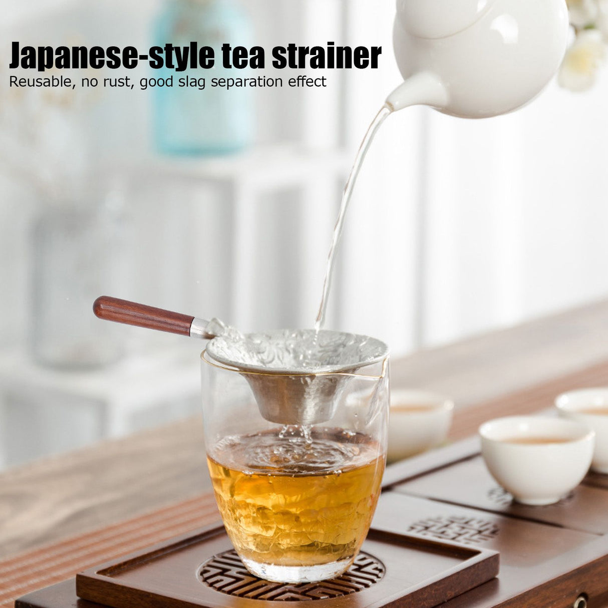 Tea Strainer Innovative Tea Leaf Infuser Filter Brewing Device for Home Office UseRed Wood Handle