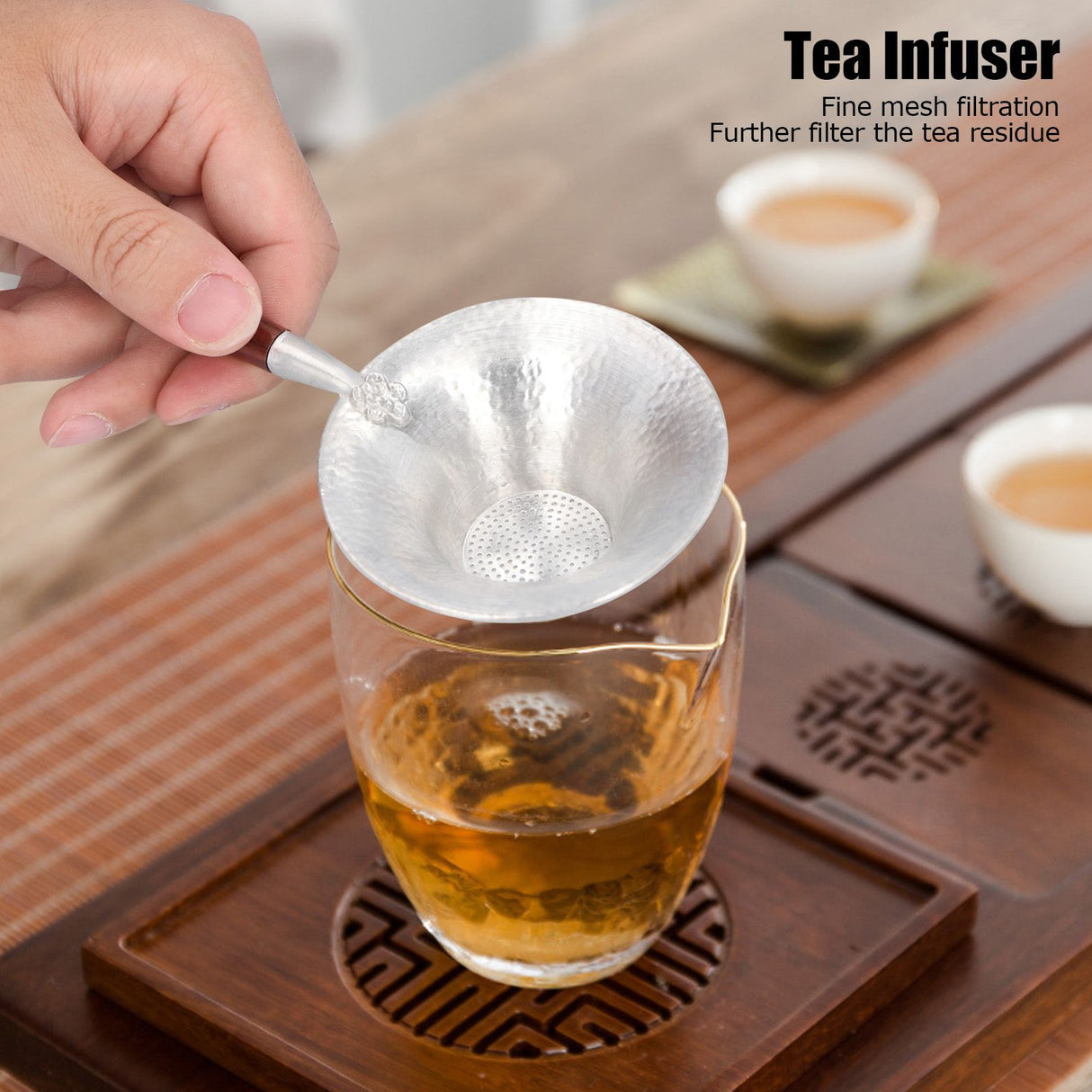 Tea Strainer Innovative Tea Leaf Infuser Filter Brewing Device for Home Office UseRed Wood Handle