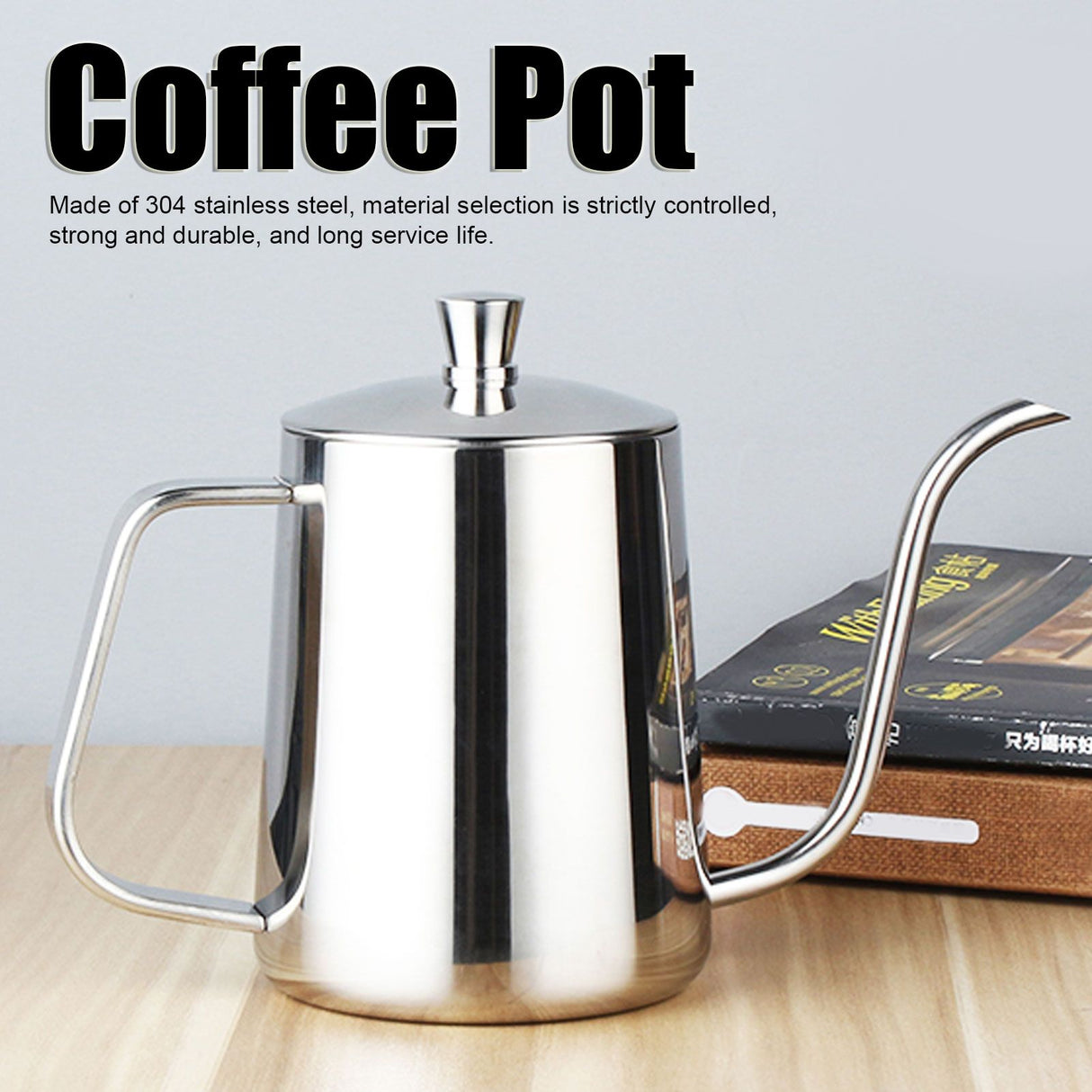 600ml Coffee Drip Kettle 304 Stainless Steel Slender Spout Thicken Coffee Pot with Cover