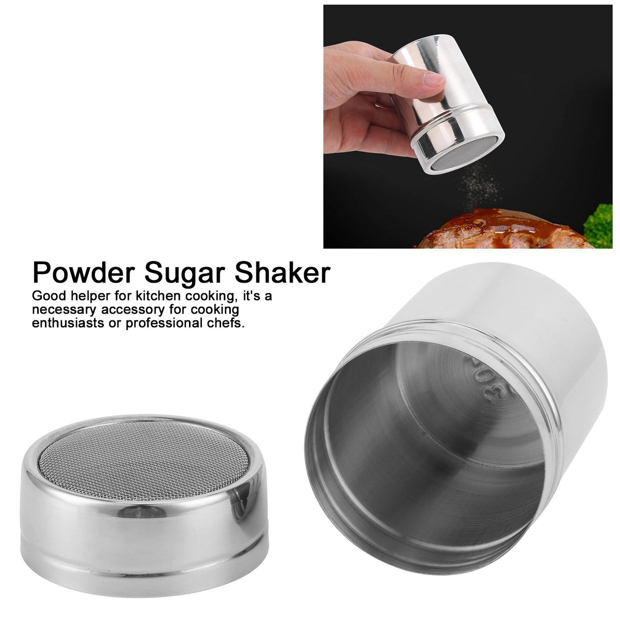 Stainless Steel Fine Mesh Powder Shaker Chocolate Coffee Sifter for Kitchen Baking CookingL