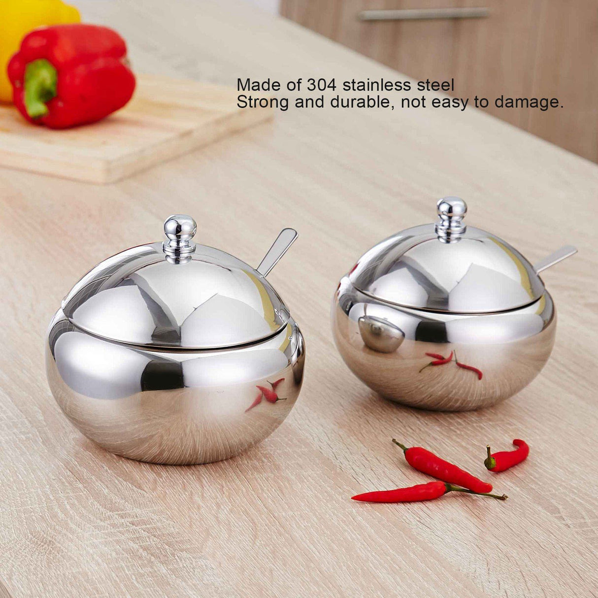 Seasoning Box 304 Stainless Steel Sugar Salt Bowl Container Household Supplies with Lid SpoonL