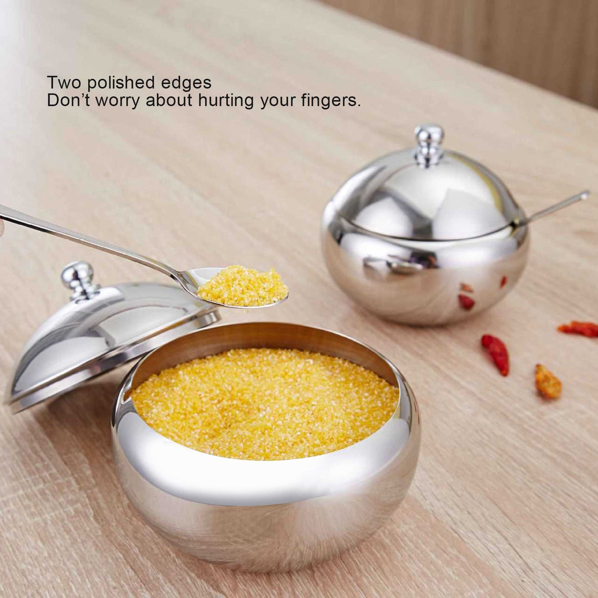 Seasoning Box 304 Stainless Steel Sugar Salt Bowl Container Household Supplies with Lid SpoonL