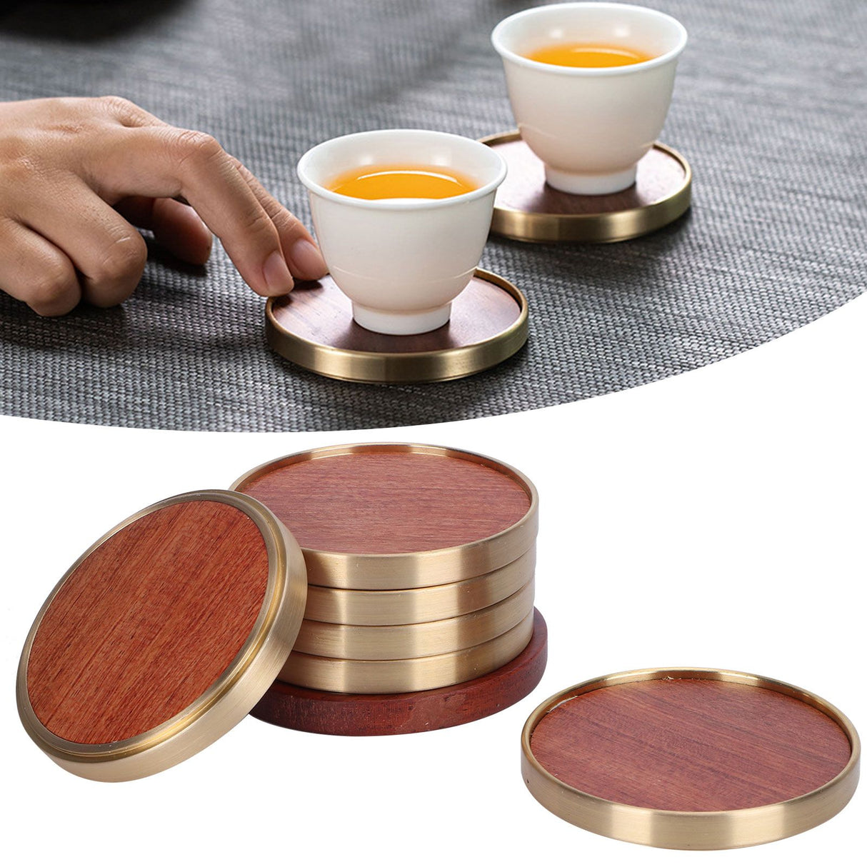 Wooden Tea Cup Mat Insulation Desktop Cup Pad Set with Base Tray Tea Ceremony AccessoriesRosewood