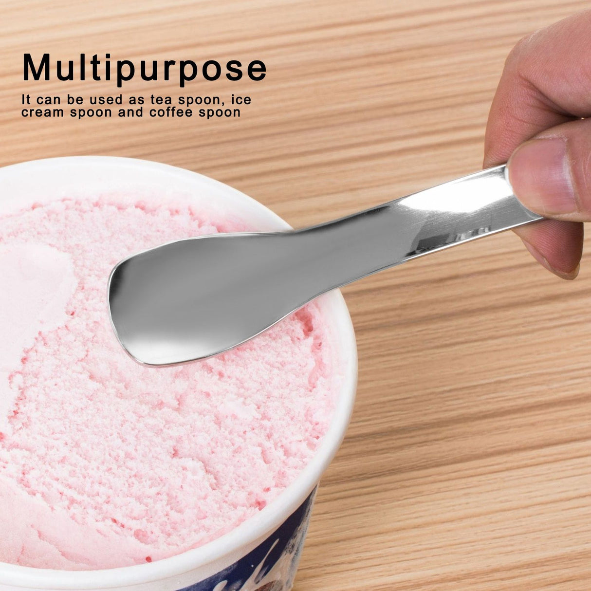 Stainless Steel Spoon Teaspoon Ice Cream Scoop Home Restaurant Polishing Handle Coffee Spoon