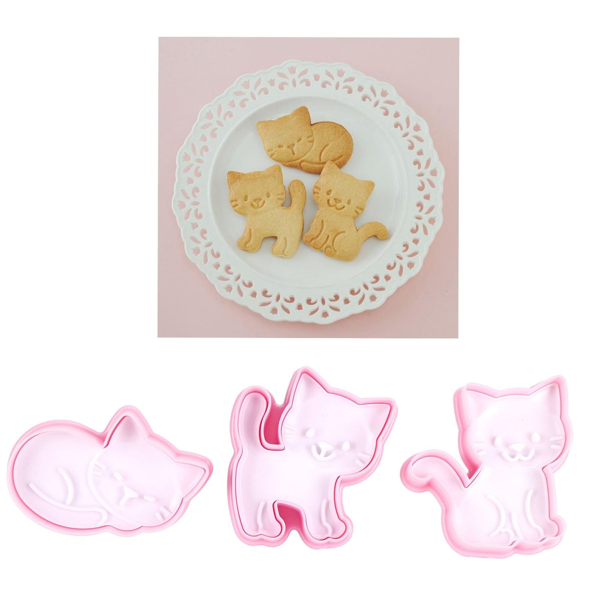 3pcs Cartoon Cat Shaped Cookies Molds DIY Baking Biscuit Mold Set Baking Accessory