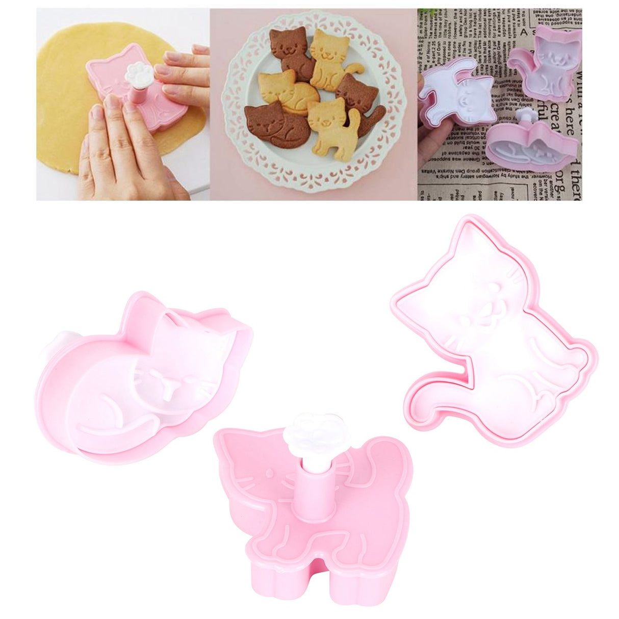 3pcs Cartoon Cat Shaped Cookies Molds DIY Baking Biscuit Mold Set Baking Accessory