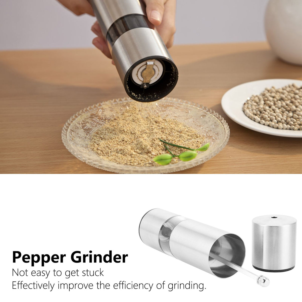 Pepper Grinder Stainless Steel Manual Pepper Spice Mill Adjustable Coarseness Ceramic Core