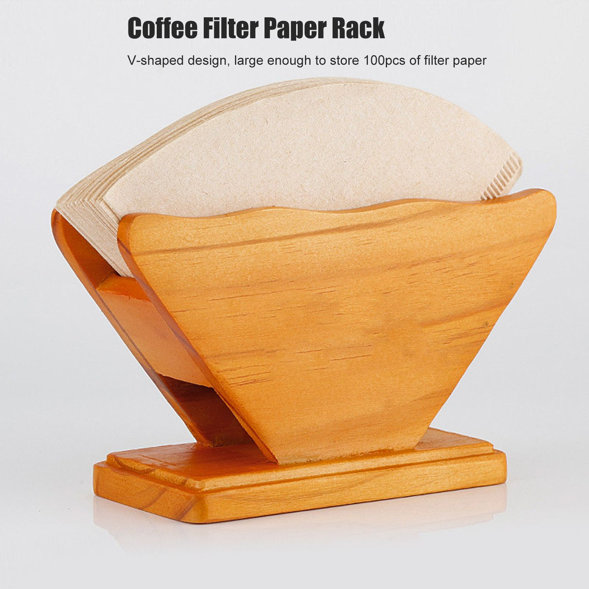 Coffee Filter Paper Holder Countertop Reusable V shaped Wooden Storage Container Dispenser