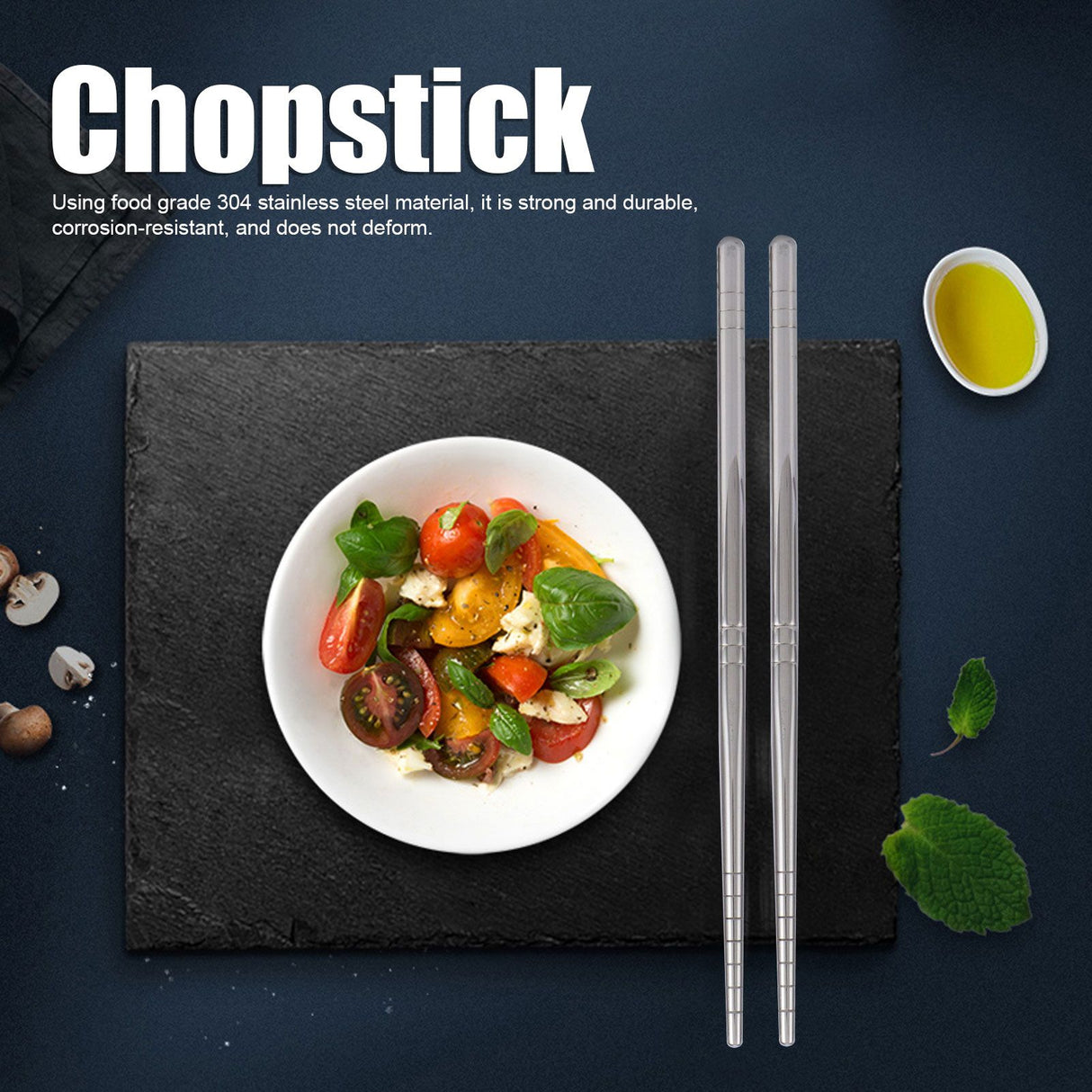1 Pair Chopsticks 304 Stainless Steel Chopsticks Tableware Cutlery Kitchen Accessory 17.5cm