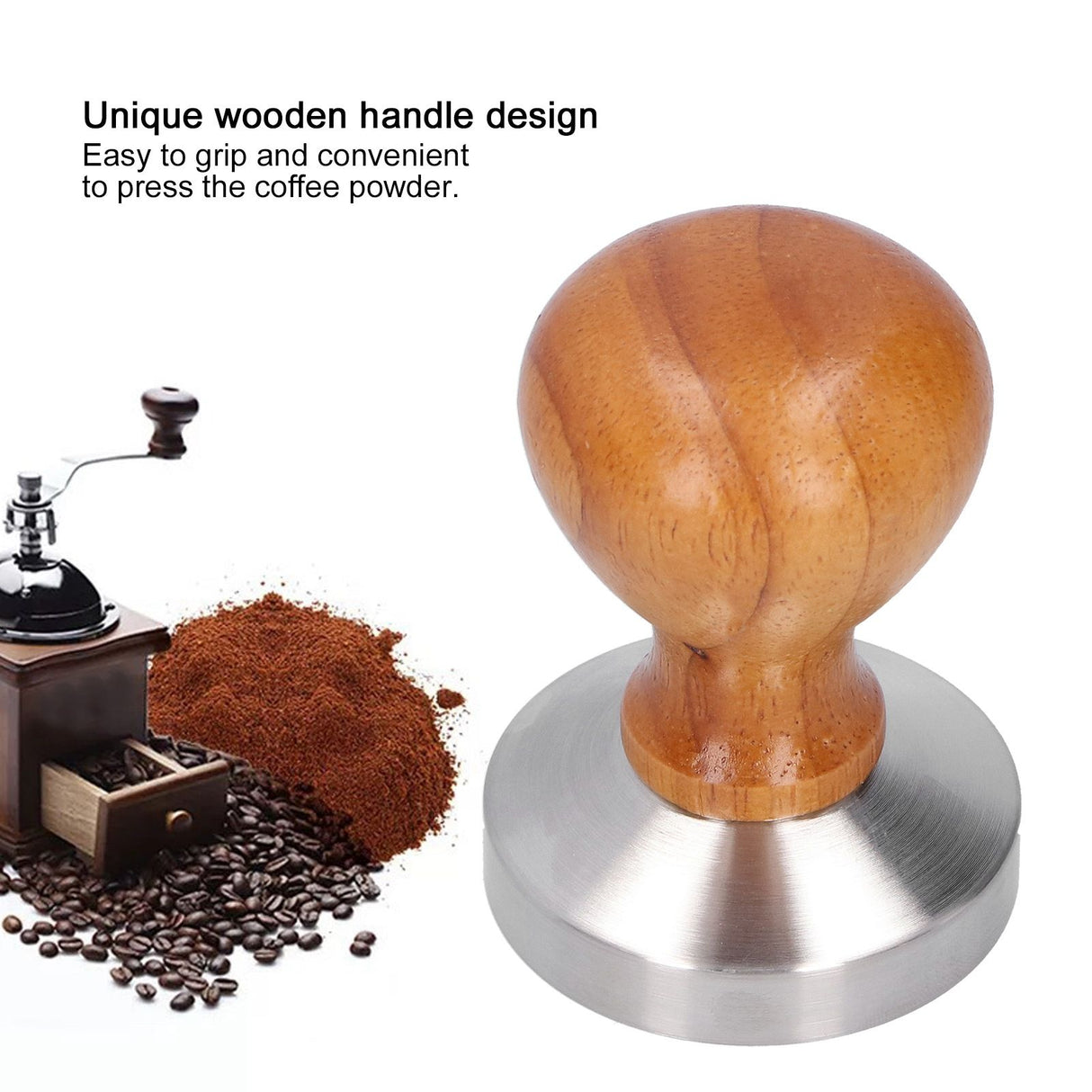 58mm Stainless Steel Coffee Powder Hammer Tamper with Wood Handle Coffee Accessories
