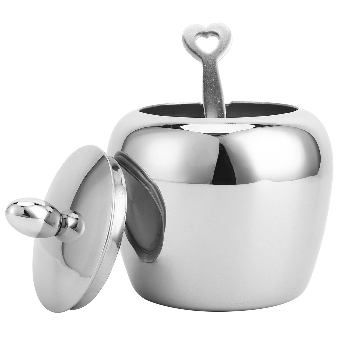304 Stainless Steel Sugar Bowl with Lip Spoon Home Kitchen Salt Pepper Spices Bowl