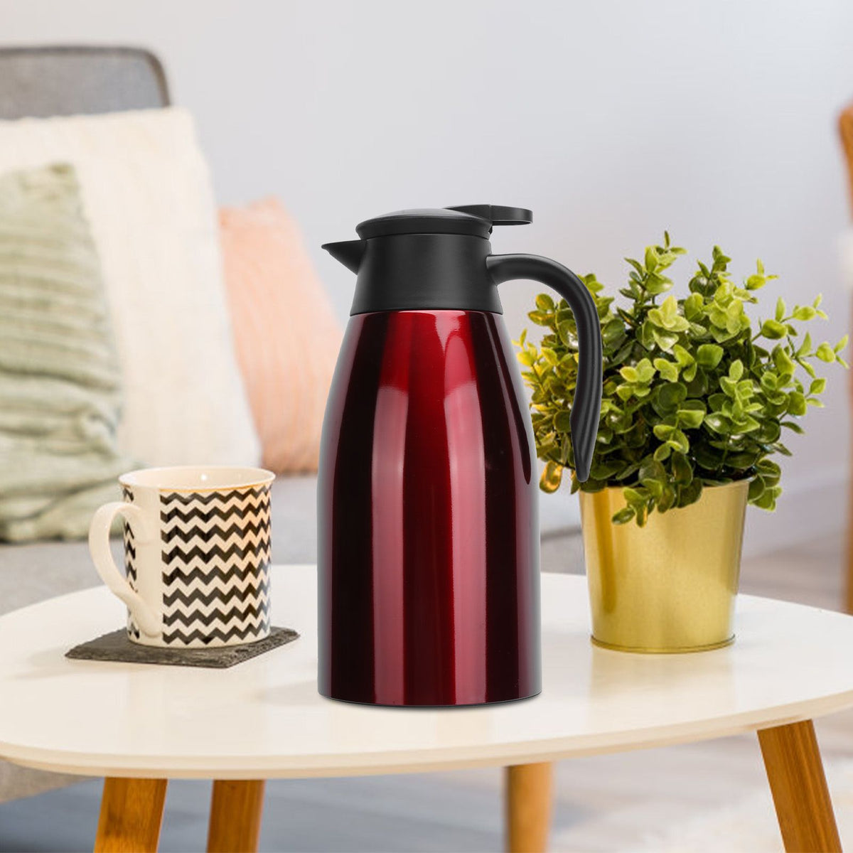 2L Insulation Pot Stainless Steel Vacuum Thermal Kettle Jug for Home Office TravelRed