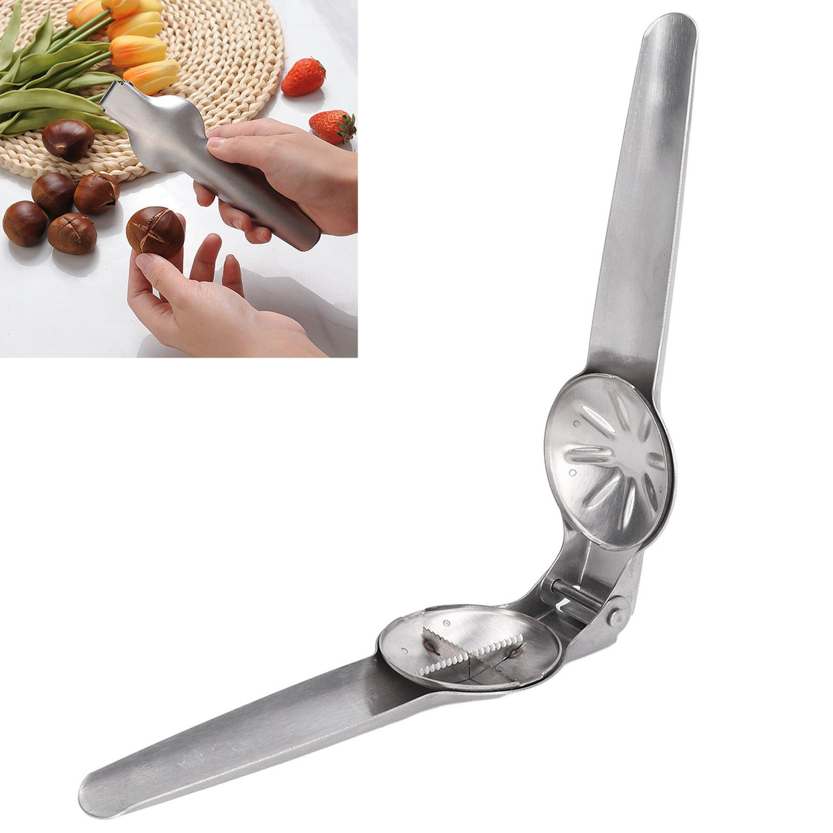 Nut Cracker Multifunction Stainless Steel High Hardness Cross Serrated Design Safe Effort Saving Lever Chestnut Cutter