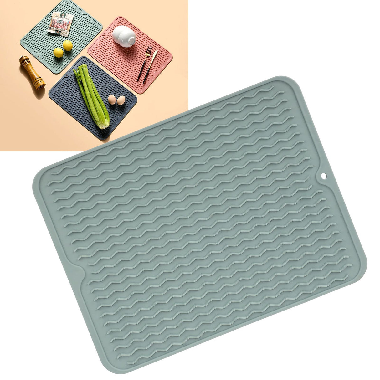 Dish Drying Mat Soft Flexible Rubber Heat Resistant Nonslip BPA Free Eco Friendly Wide Application Dish Drying PadGreen