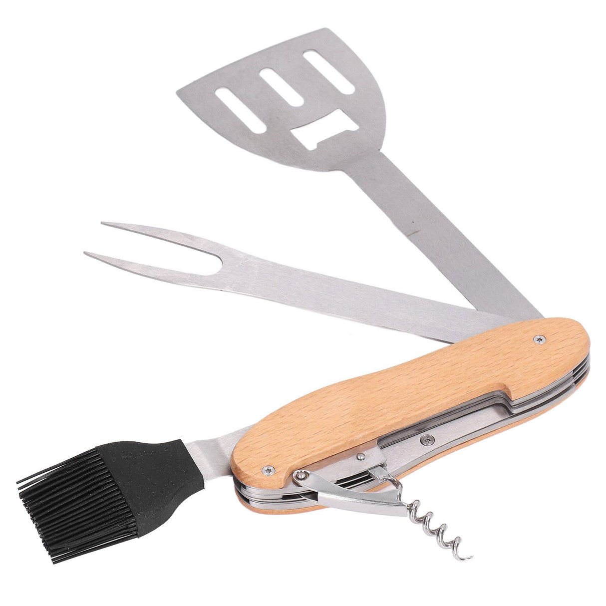 BBQ Tool Set 5 in 1 Multifunction Foldable Portable Spatula Brush Fork Bottle Opener Stainless Steel Grill Combo Set