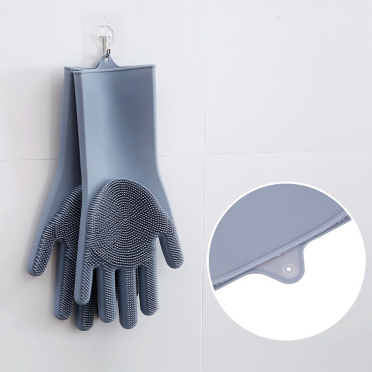 Silicone Gloves with bristles Waterproof Splashproof Oil Proof Soft Elastic Kitchen Dishwashing Silicone Cleaning GlovesGrey
