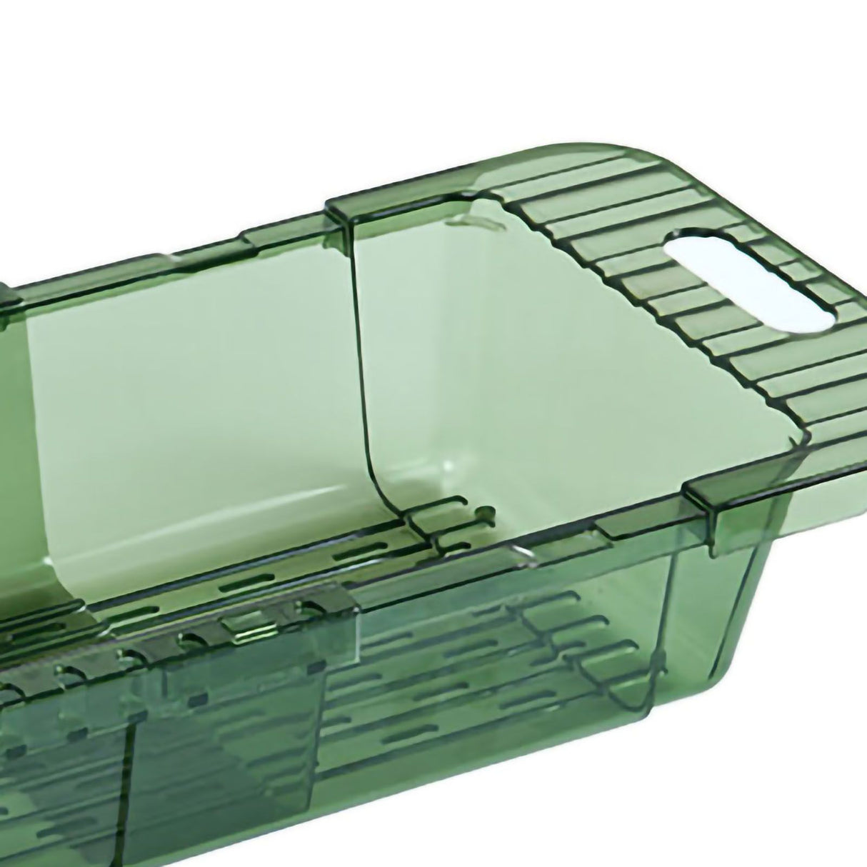 Over The Sink Strainer Retractable Design Transparent Fast Draining Durable PET Sink Colander Transparent Green Strainer with Retractable Design