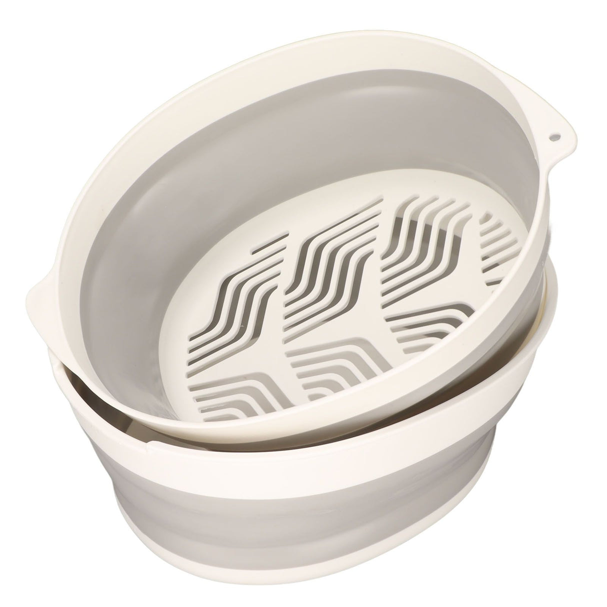 Double Layer Drain Basket Separate Design Foldable Portable Fruit Vegetable Storage Basket for Kitchen Outdoor Travel Gray White Small