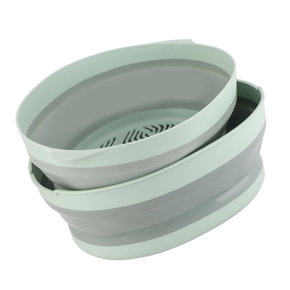 Double Layer Drain Basket Separate Design Foldable Portable Fruit Vegetable Storage Basket for Kitchen Outdoor Travel Green Large