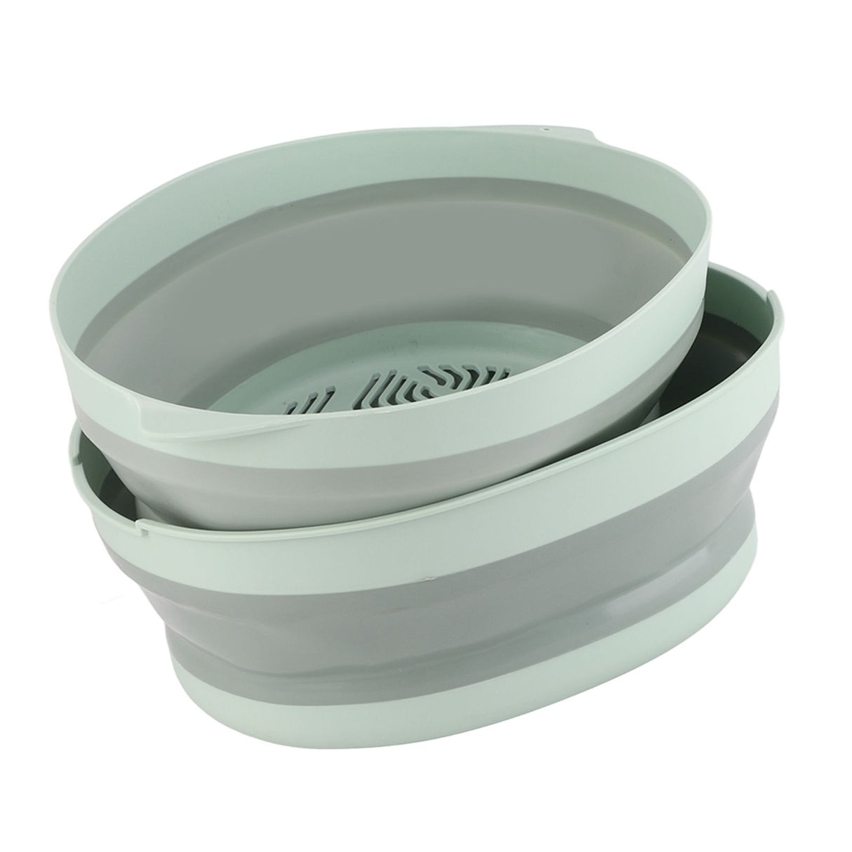 Double Layer Drain Basket Separate Design Foldable Portable Fruit Vegetable Storage Basket for Kitchen Outdoor Travel Green Large