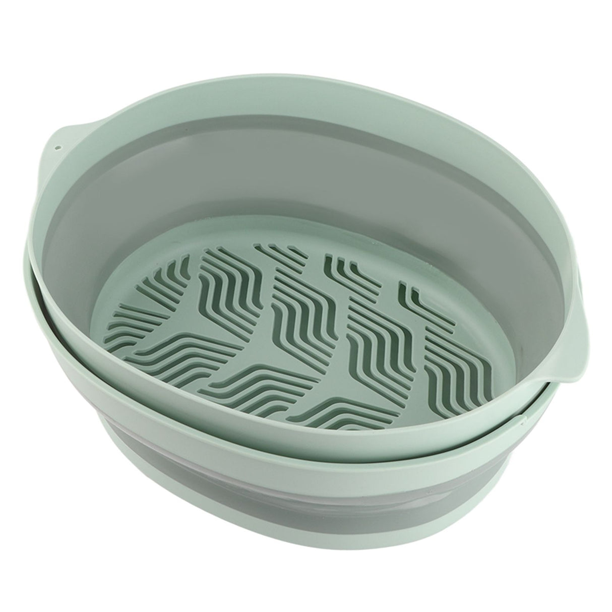 Double Layer Drain Basket Separate Design Foldable Portable Fruit Vegetable Storage Basket for Kitchen Outdoor Travel Green Large