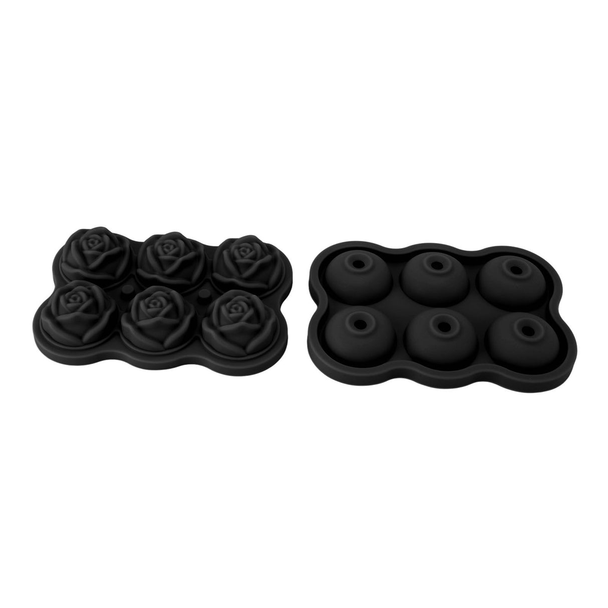 Rose Ice Cube Tray Silicone 6 Cubes No BPA Ice Making Accessory with Lid for Cocktail Whisky Black