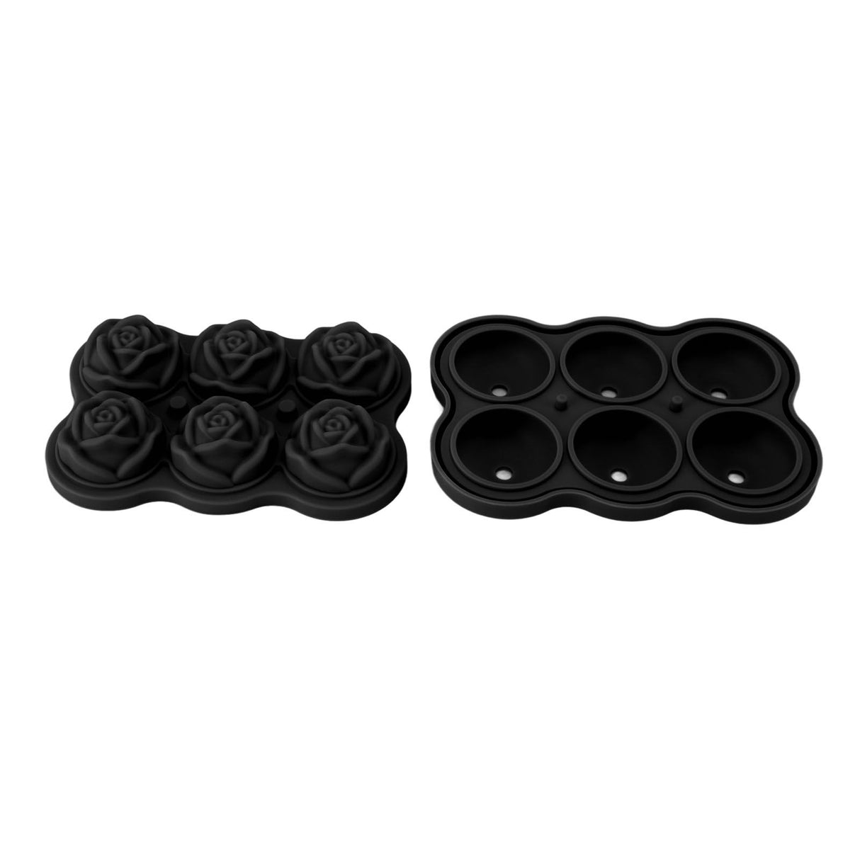 Rose Ice Cube Tray Silicone 6 Cubes No BPA Ice Making Accessory with Lid for Cocktail Whisky Black