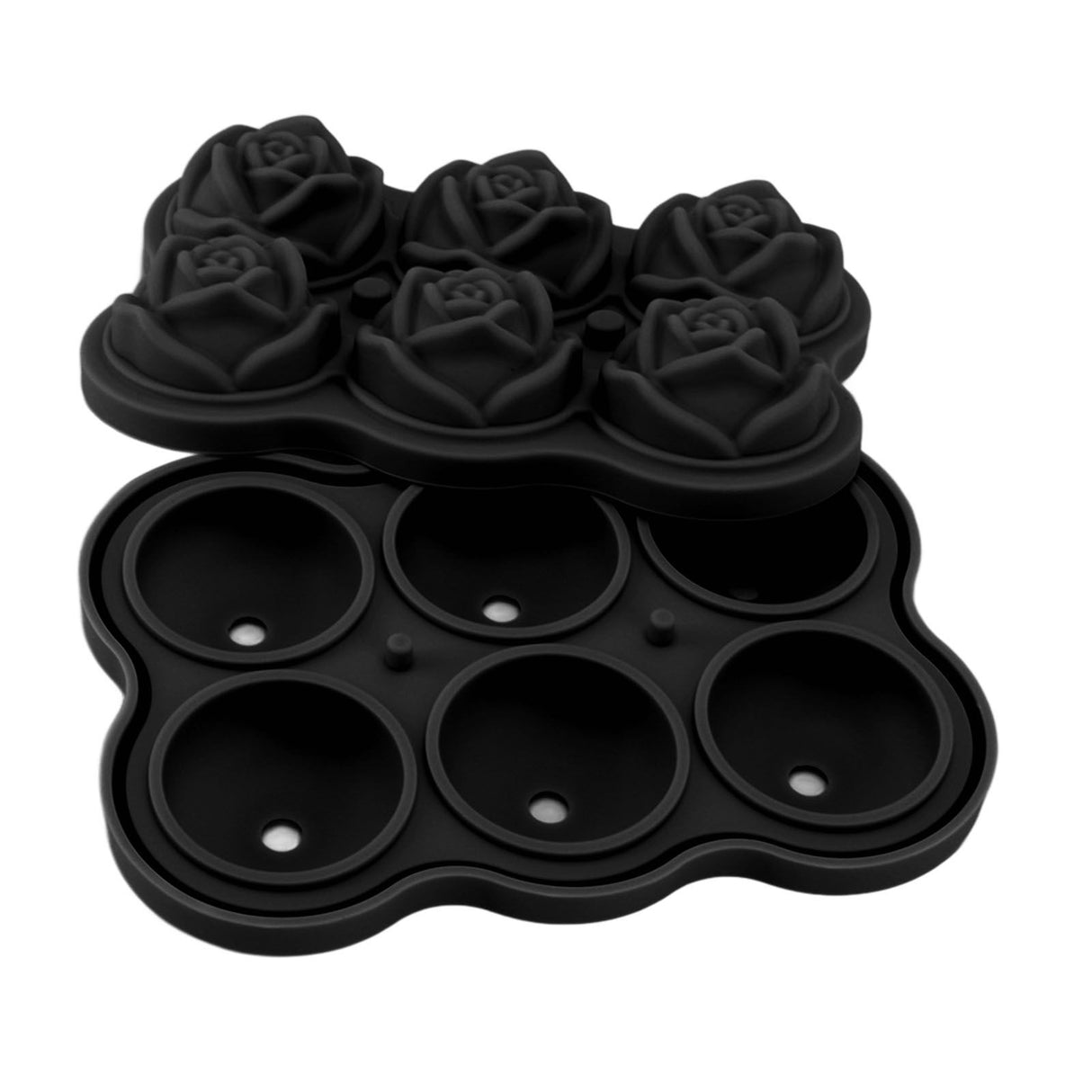 Rose Ice Cube Tray Silicone 6 Cubes No BPA Ice Making Accessory with Lid for Cocktail Whisky Black