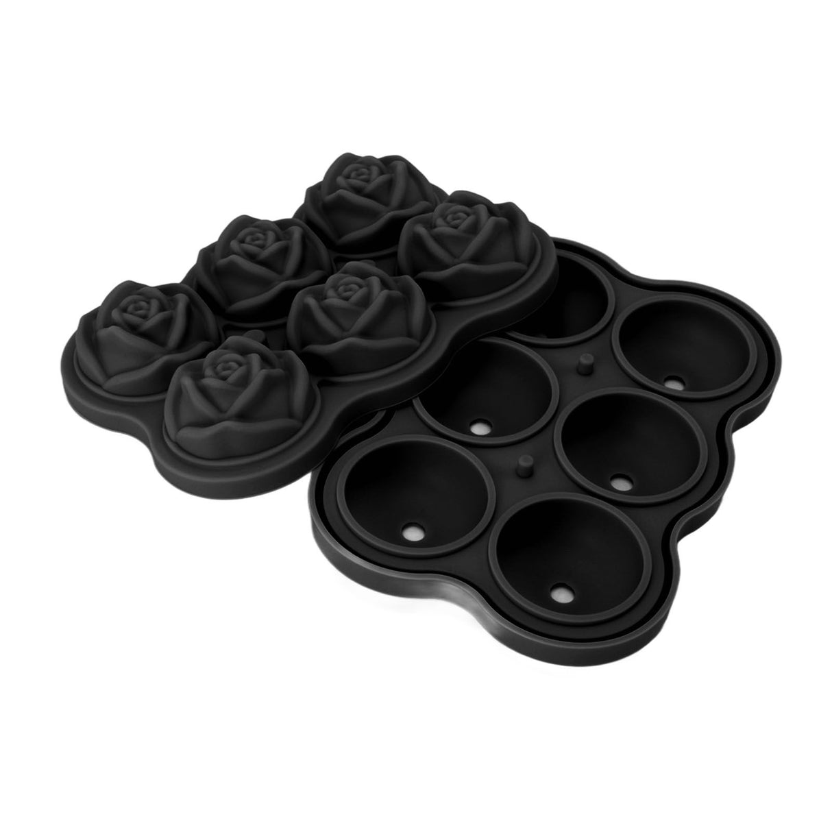 Rose Ice Cube Tray Silicone 6 Cubes No BPA Ice Making Accessory with Lid for Cocktail Whisky Black