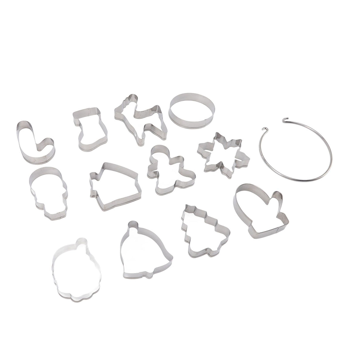 12pcs Christmas Cookie Cutters Christmas Theme Quick Release Stainless Steel Cookie Cutters Silver with Storage Rings for Cake