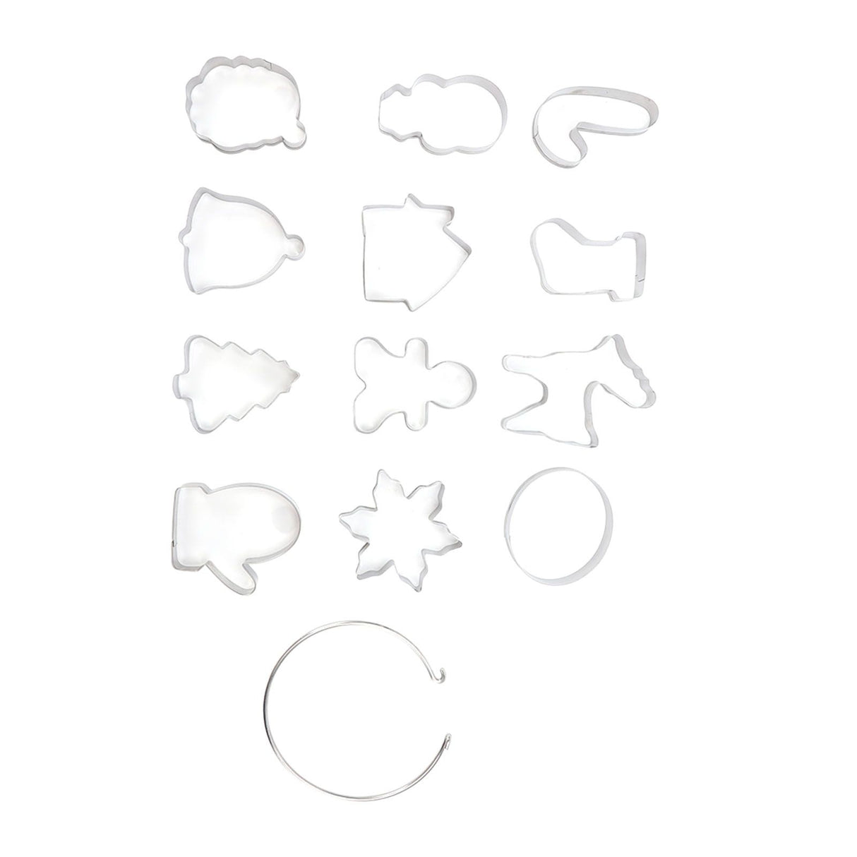 12pcs Christmas Cookie Cutters Christmas Theme Quick Release Stainless Steel Cookie Cutters Silver with Storage Rings for Cake