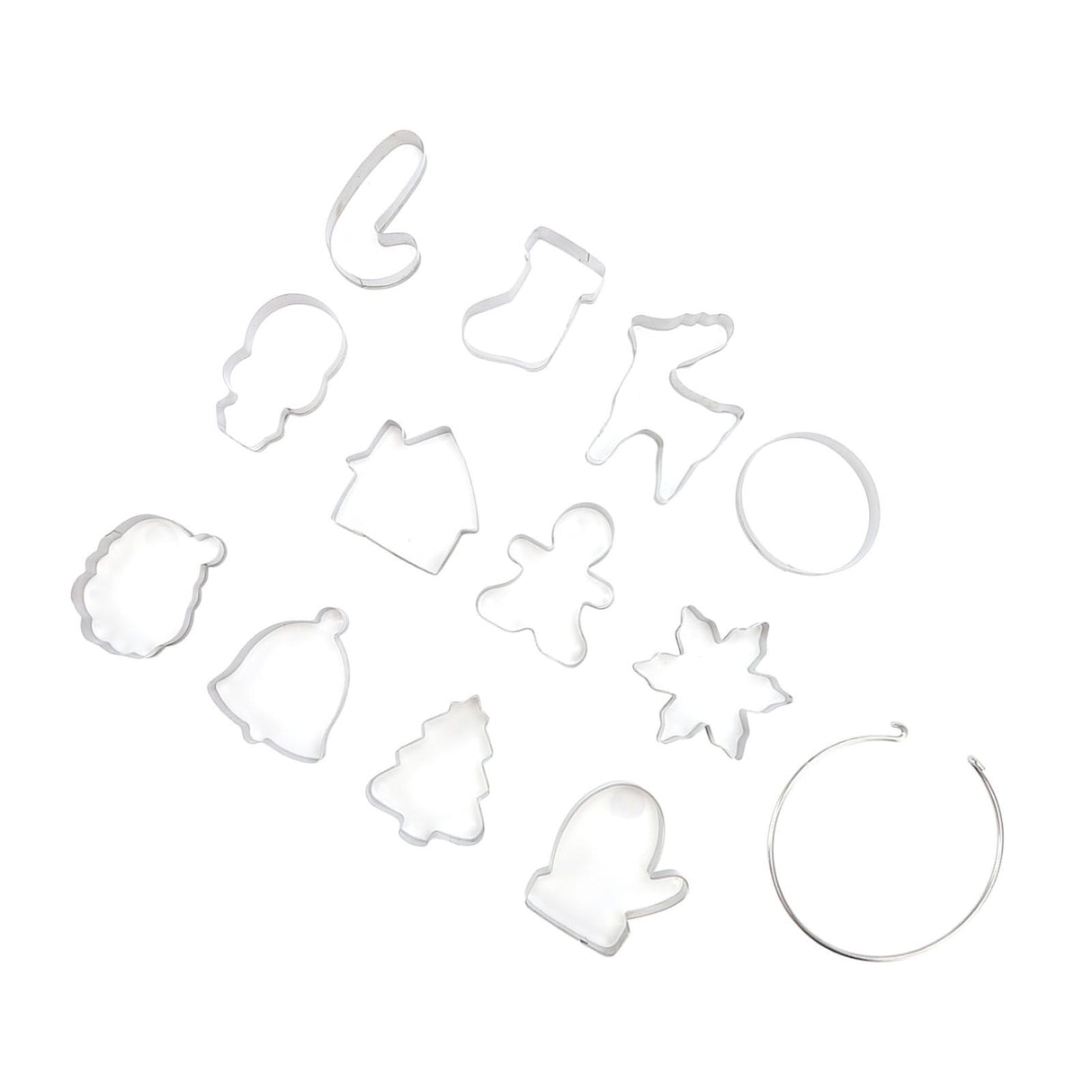 12pcs Christmas Cookie Cutters Christmas Theme Quick Release Stainless Steel Cookie Cutters Silver with Storage Rings for Cake