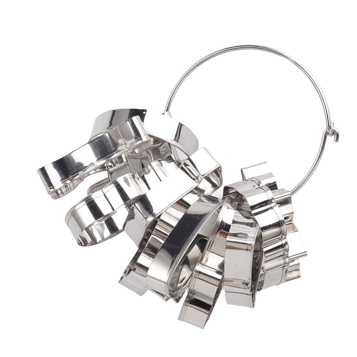 12pcs Christmas Cookie Cutters Christmas Theme Quick Release Stainless Steel Cookie Cutters Silver with Storage Rings for Cake