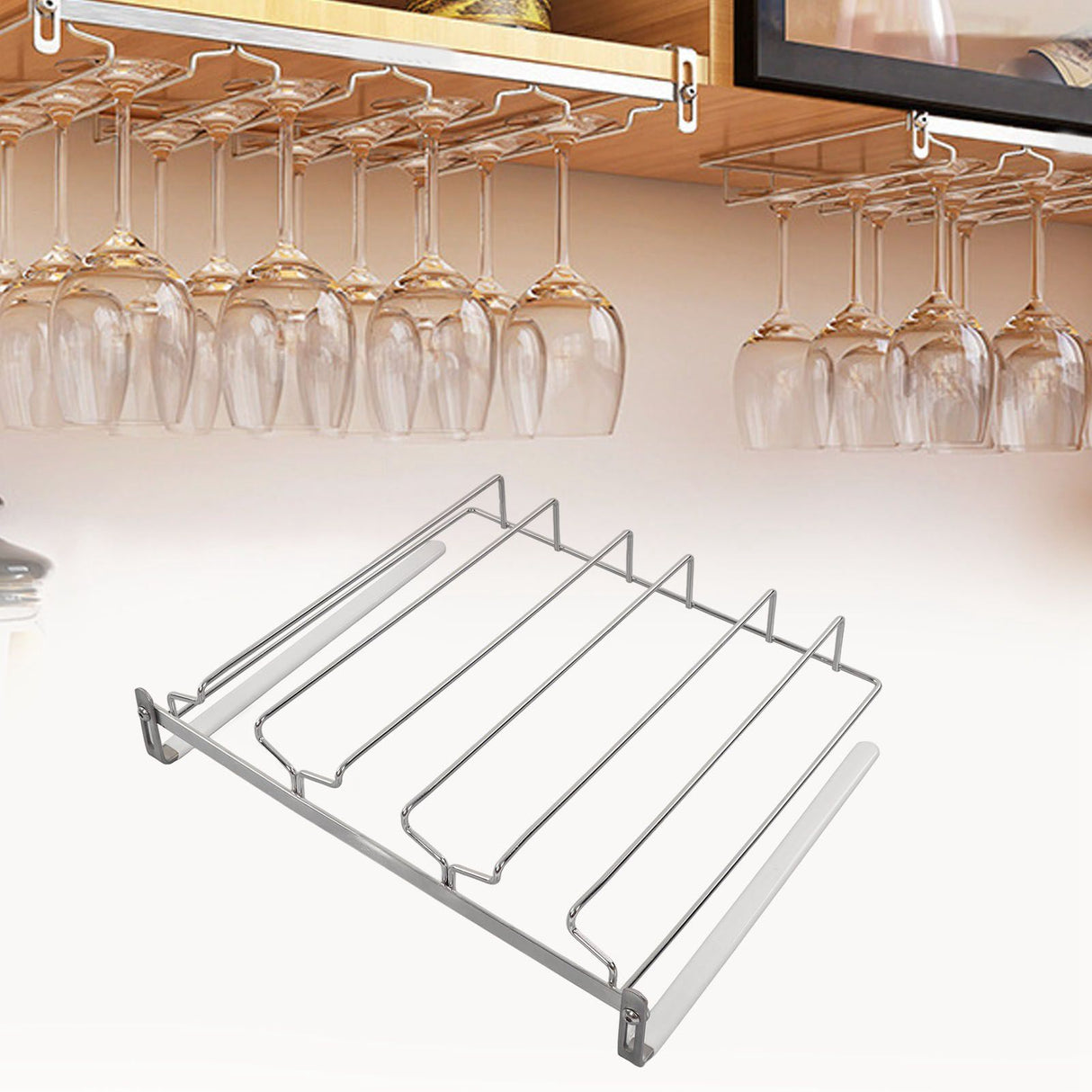 Wine Glass Holder Stainless Steel Punch Free Wine Glass Rack Under Cabinet for Home Goblet Storage