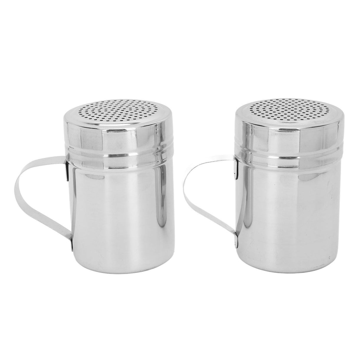 2pcs Stainless Steel Dredge Shaker with Lid Handle Salt Sugar Shakers Seasoning Pepper Shaker for Cooking Baking