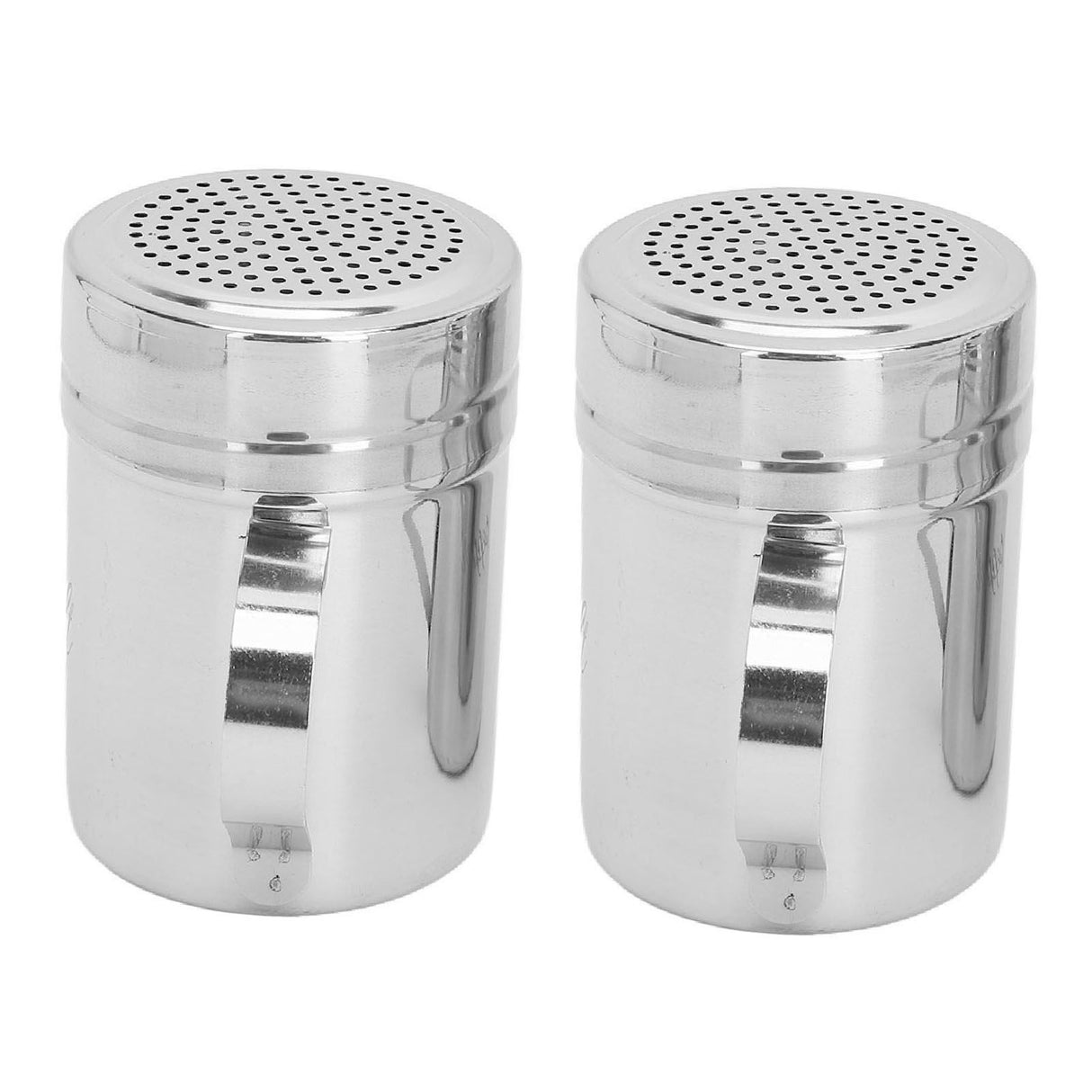 2pcs Stainless Steel Dredge Shaker with Lid Handle Salt Sugar Shakers Seasoning Pepper Shaker for Cooking Baking