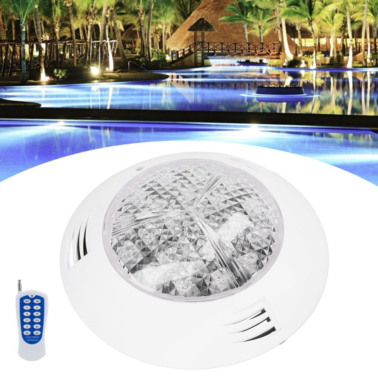 24LED Pool Light RGB Underwater Lamp with 12-Key Remote Control IP68 Waterproof 24W AC12V