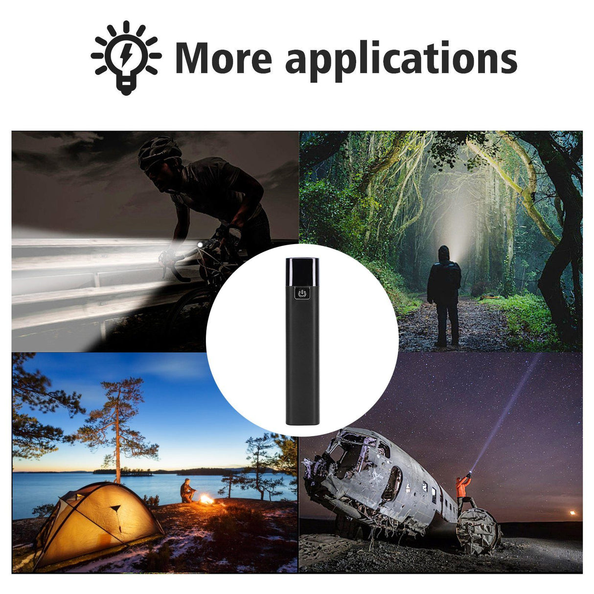 Mini Flashlight Strong Light USB Input Output Phone Charging LED MultiFunction Lamp(Black )