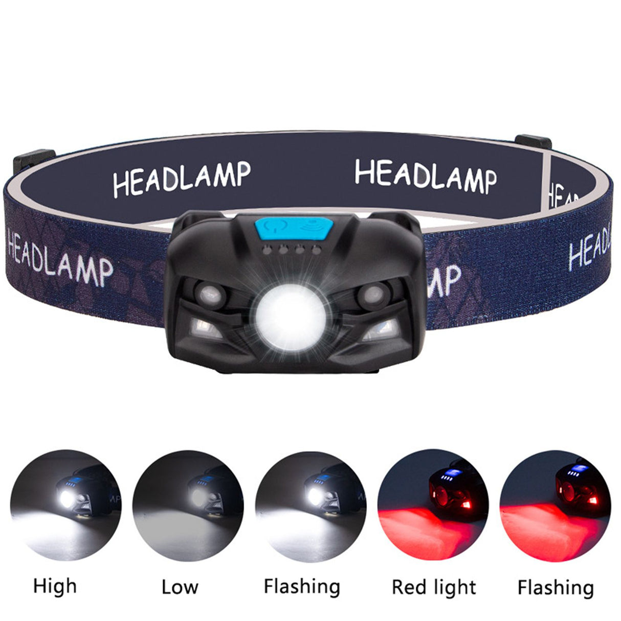 Outdoor USB Rechargeable LED Fishing Headlamp Finger Sensing Waterproof Headlight