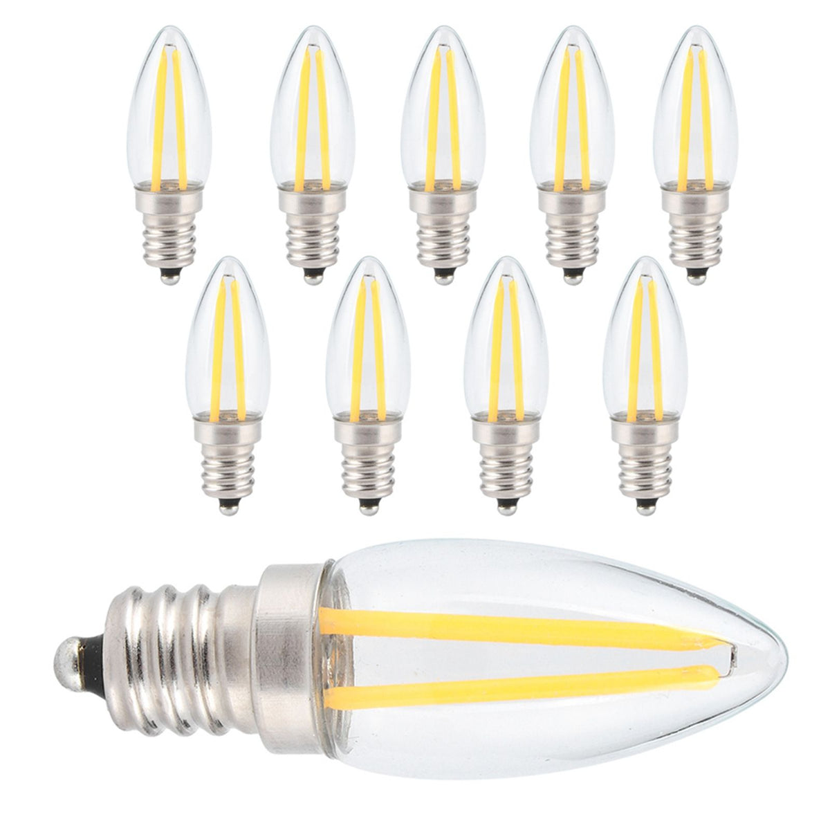 10Pcs E12 Long Filament Small LED Light Bulbs Dimmable Lamp 1.5W AC110V for Home Lighting