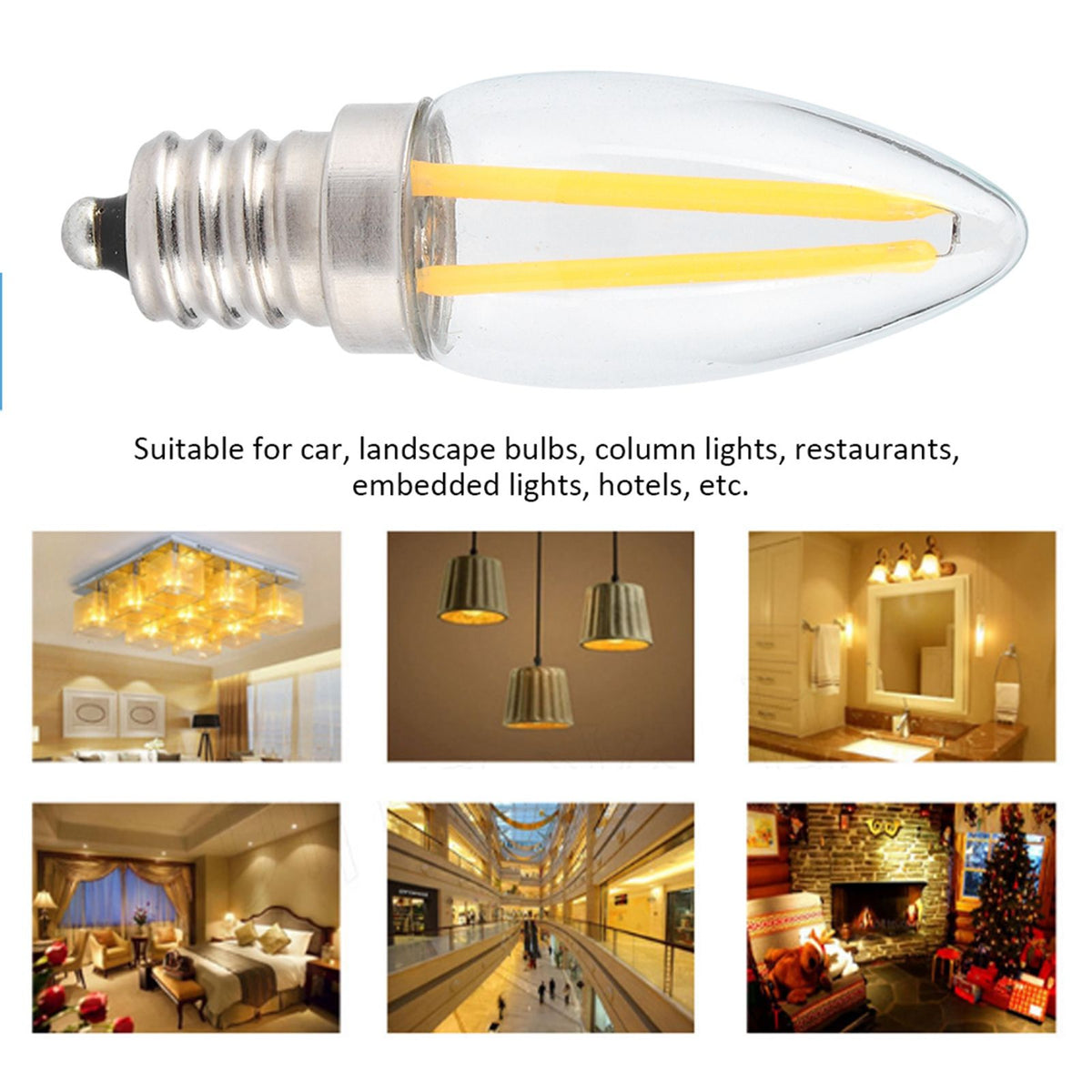 10Pcs E12 Long Filament Small LED Light Bulbs Dimmable Lamp 1.5W AC110V for Home Lighting