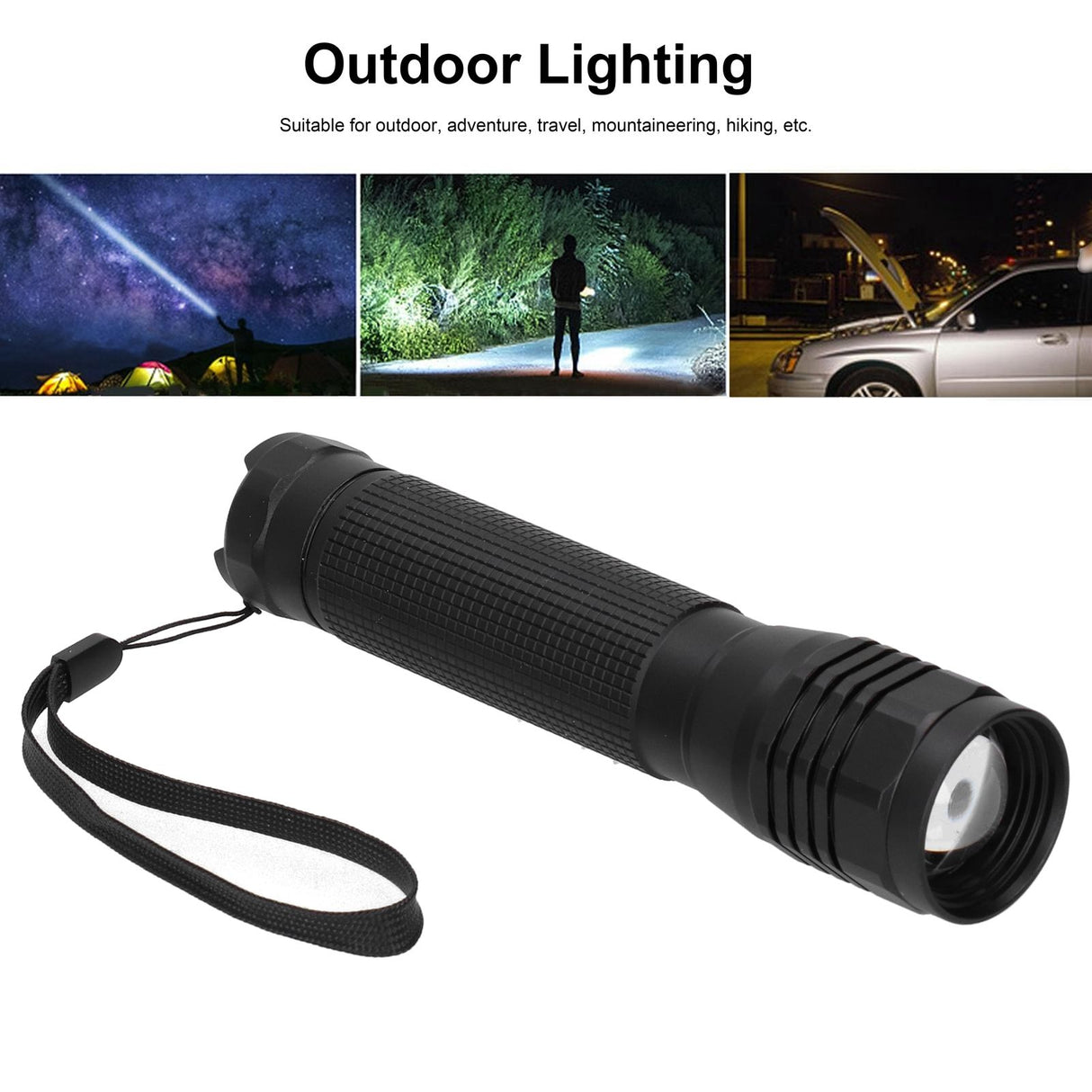 Bright P8 LED Flashlight Rotating Zoomable Torch Lamp IPX5 Waterproof for Outdoor Camping Hiking Emergency