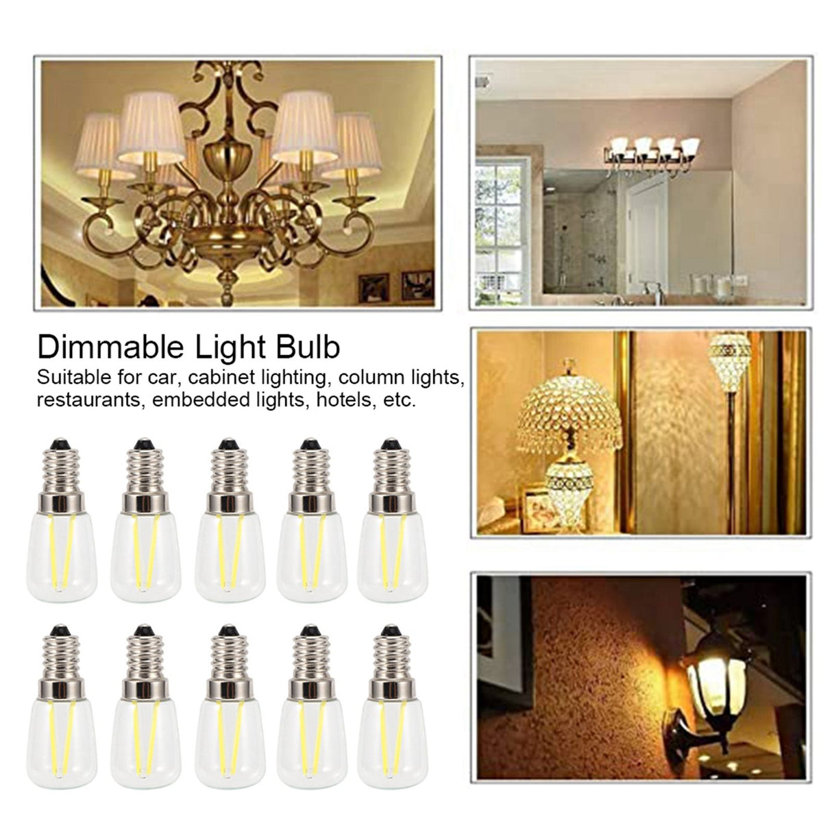 10PCS Mini Dimmable E14 LED Light Bulb 1.5W AC 110V for Chandelier Wall Lamp Home Lighting