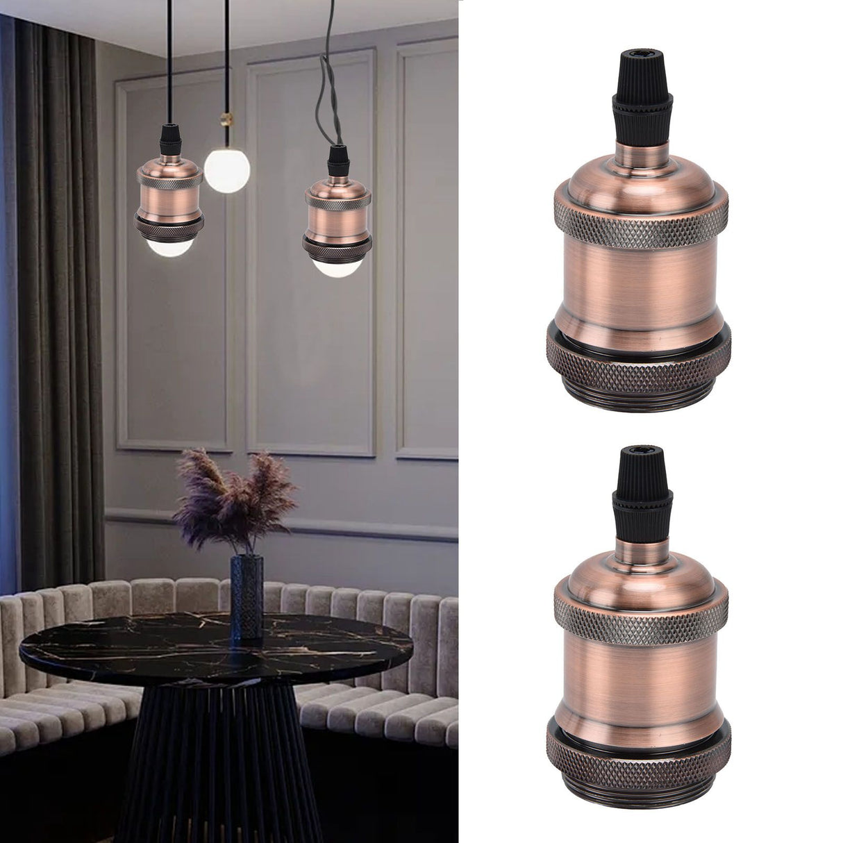 2PCS Vintage Lamp Socket Retro Aluminum Lamp Holder DIY Accessories for E26/27 Vintage BulbsRed Bronze