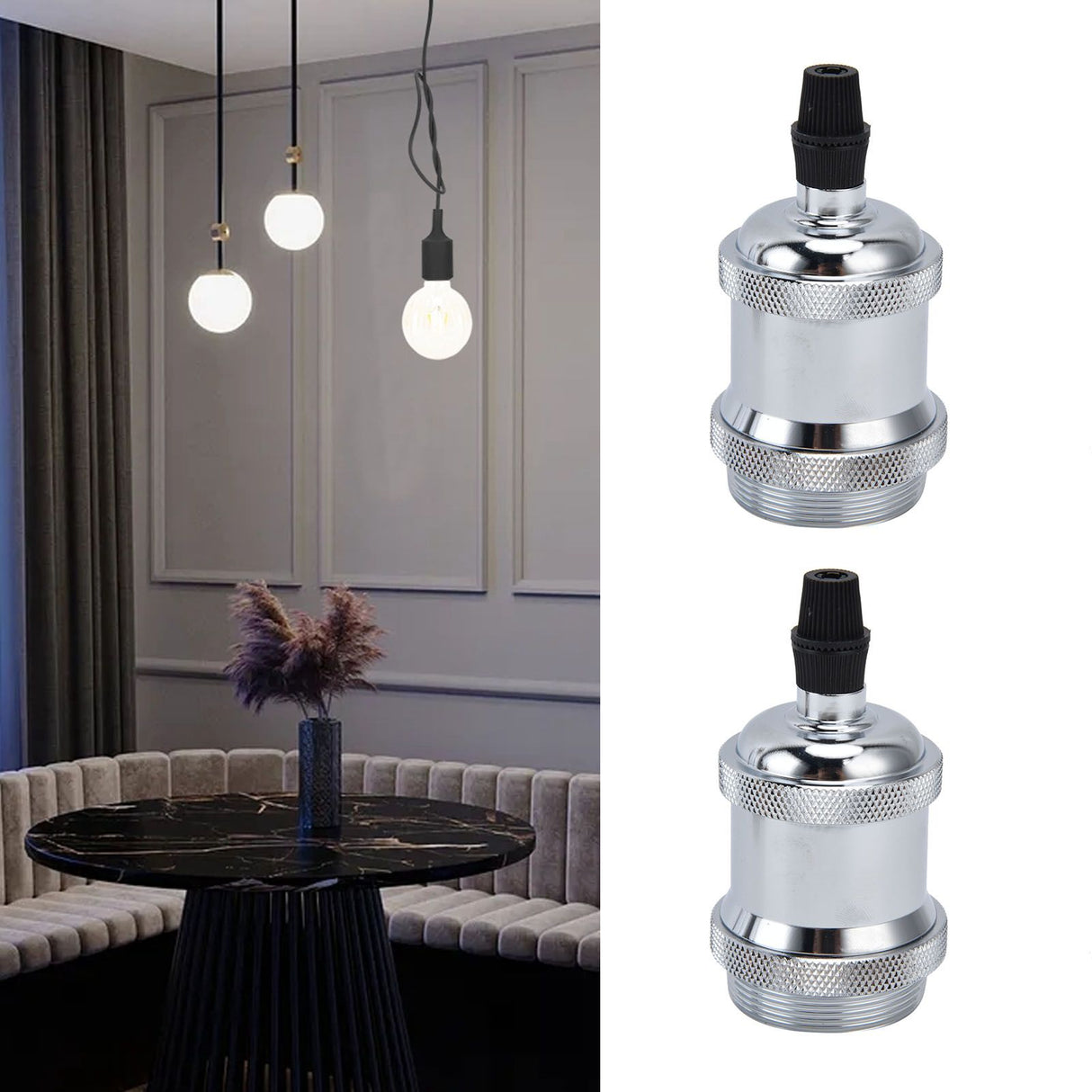 2PCS Vintage Lamp Socket Retro Aluminum Lamp Holder DIY Accessories for E26/27 Vintage BulbsSilver
