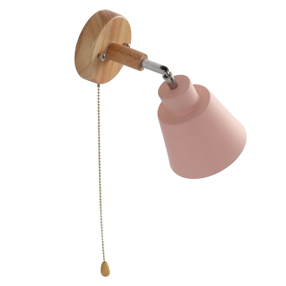 Macaron Bedside Wall Lamp Space Saving Pink Lampshade Wall Sconces with Wood Base for Living Room Bedroom Office 100‑240V