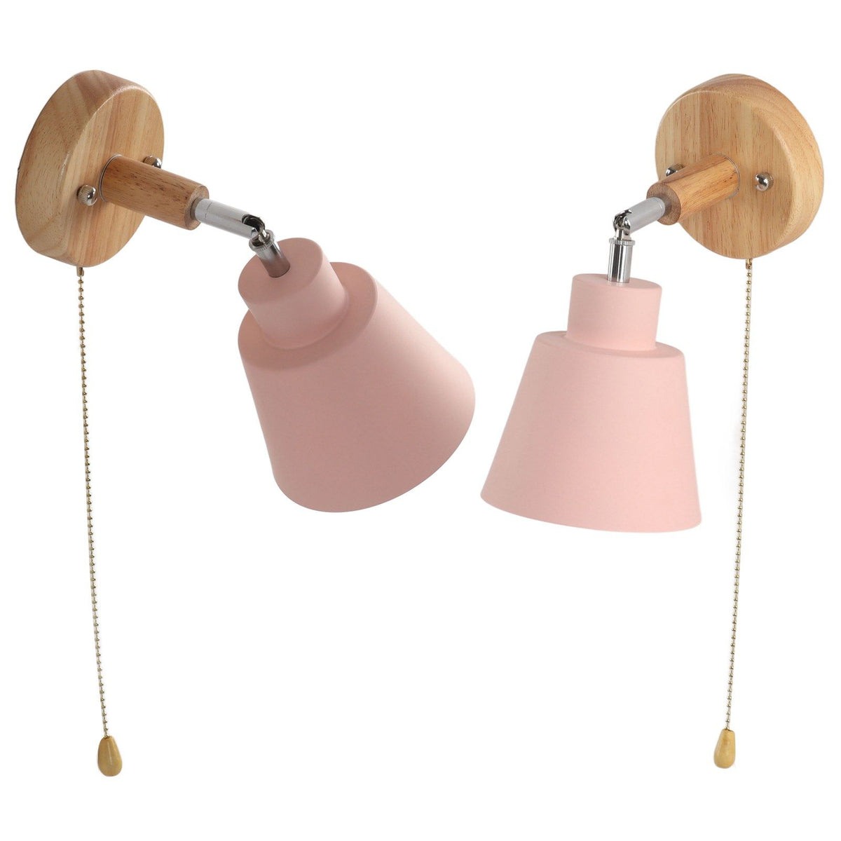 Macaron Bedside Wall Lamp Space Saving Pink Lampshade Wall Sconces with Wood Base for Living Room Bedroom Office 100‑240V